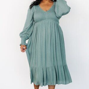 Baltic Born Lainey Smocked Dotted Midi Dress | Dark Sage Size 3XL